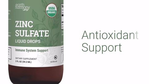 Organic Liquid Zinc Sulfate - Pure Zinc Supplements for Skin Health, Immune System Function and Normal Cell Growth in Adult Men & Women - Non-GMO, Vegan 7.5mg - 2 Fl Oz