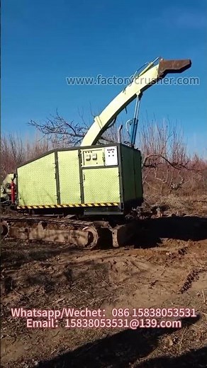 Mobile tree branch crusher, tracked self-propelled wood crusher