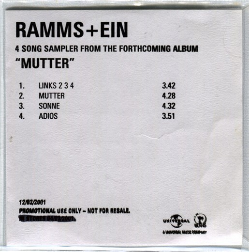 Rammstein - 4 Song Sampler From The Forthcoming Album "Mutter"