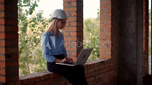 Civil Engineer Checking Construction.Real Estate Building Project Manager.Woman Architect In Helmet Inspecting Building.Designer On Construction Site.Builder Contractor Specialist Read Plan Scheme.