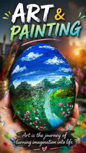 Turning a Simple Stone into a Beautiful Landscape 🎨 / landscape painting on a stone / art on a stone