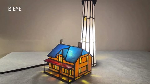 Bieye L10942 St Simons Lighthouse Museum Tiffany Style Stained Glass Accent Table Lamp for Home Decor