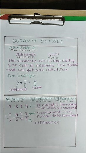 ADDENDS,SUM,MINUEND,SUBTRAHEND,DIFFERENCE #maths#mathshortcut #mathtricks