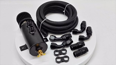 LokoCar 10AN Oil Catch Can Breather Tank 750 Milliliters with 10AN Fuel Line Kit Nylon Braided CPE 10FT Fitting Hose Separator Clamp