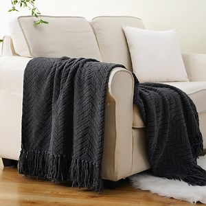 Dark Grey Throw Blanket, Knit Throw Blanket for Couch,Bed,Cozy Warm Grey Blanket,50"x60"