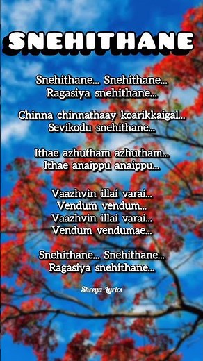 Snehithane - song lyrics 👉 Lyrical Video - 19