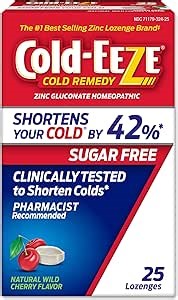 Cold-EEZE Sugar-Free, Natural Wild Cherry Zinc Lozenges, Homeopathic Cold Remedy, Shortens the Common Cold, Sore Throat, Cough, Congestion & Post Nasal Drip, 25 Ct
