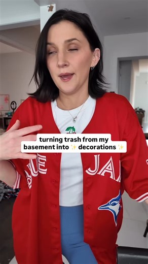 From Trash to ✨Treasure ✨ @bluejays edition 😂 I always save stuff bc I’m convinced I’ll figure out a way to use it, and sometimes I actually do 😂🤌🏻 It’s not perfect, but are we ever going for perfection? No. The answer is no. #worldseries #torontobluejays #bluejays #diydecorations | Kaelah Stephan
