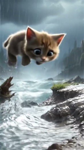 Brave Kitten’s Leap for Life: A Heart-Stopping River Escape! #cat #cute #kucing #shorts