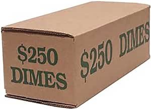 Dime Coin Holder Box - Pack and Ship Coin Storage Box - Package of 50 - Blue and Brown - Holds 50 Rolls of Wrapped Coin - $250 Capacity