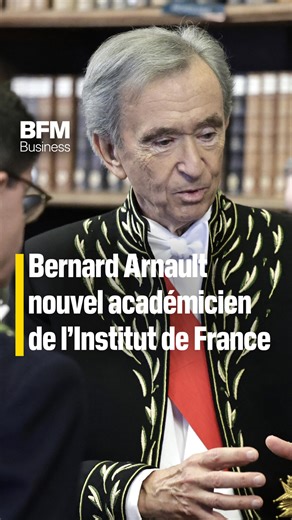 Bernard Arnault entre à l'Académie des sciences morales et politiques 🗡️ Le PDG de LVMH a été intronisé dans la catégorie "Économie politique, statistique et finance" de cette branche de l'Institut de France, cousine de l'Académie française. 🎙️ Enora Le Louarn | BFM Business