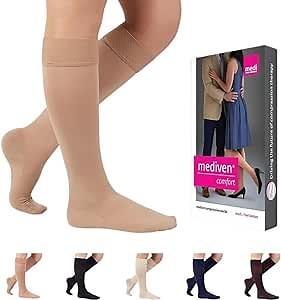Mediven Comfort for Women 15–20 mmHg Knee High Compression Socks – Closed Toe Support Stockings for Leg Circulation, Travel & Daily Comfort – Soft Semi-Transparent Compression Hosiery, Natural, VII, Standard