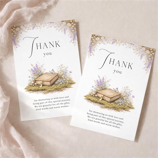 New Chapter Begins Baby Shower Thank You Card Printable Storybook Wildflower Gratitude Note Lavender Butterfly Editable Template LP0174