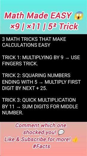 3 Easy Math Tricks That Save Time 🧮⚡ #Math #Facts #Shorts