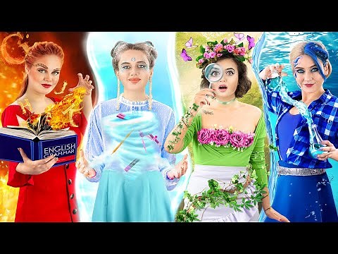 Fire Girl, Water Girl, Air Girl and Earth Girl / Four Elements in College