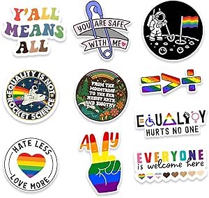 (10Pcs-3in) Inclusion Equality Sticker Pack, Human Kindness Equal Rights Decal, Inspirational Motivational Gift, LGBT Pride Month Decoration for Laptop Tablet Planner Helmet Vehicle Bumper