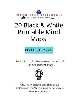 Black & White Mind Map Templates Printable Graphic Organizers PDF & PNG No Prep