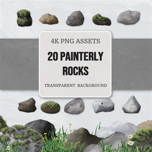4K Rock Overlays - 20 Painterly PNG Rock Assets, Transparent Background for Digital Scrapbooks, Animation, Art, Gaming and Design - Etsy