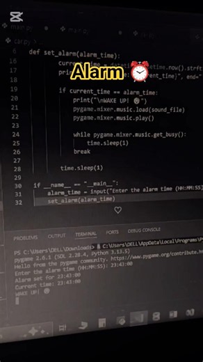 How to generate alarm ⏰️ using python #coding #learning #python #alarm