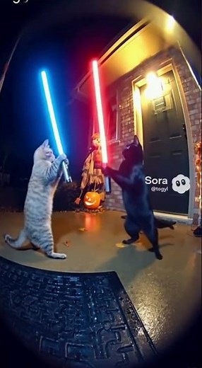 Epic Cat Lightsaber Fight Caught On Camera! #funny #funnyparrot#shorts