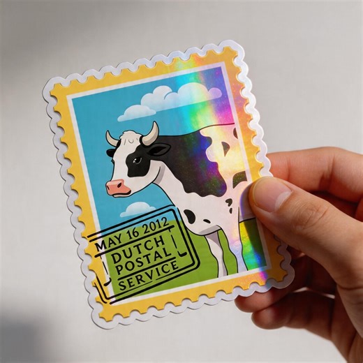 Holographic Cow Stamp Sticker, Vintage Postage Style Farm Animal Decal for Laptop Water Bottle, Custom Option - Etsy