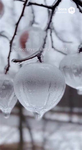 Ghost apples are a rare ice formation that happens when: \t1.\tFreezing rain coats apples hanging on a tree with a thick layer of ice. \t2.\tThe apple inside has already started to rot into mush (late season). \t3.\tThe soft fruit slips out through a crack in the ice shell. \t4.\tWhat’s left behind is a perfect, hollow apple-shaped sculpture made entirely of ice. It looks like a glass apple — or a “ghost” of the fruit — still hanging from the branch. 🌡️ Why It’s So Rare We discussed that this r
