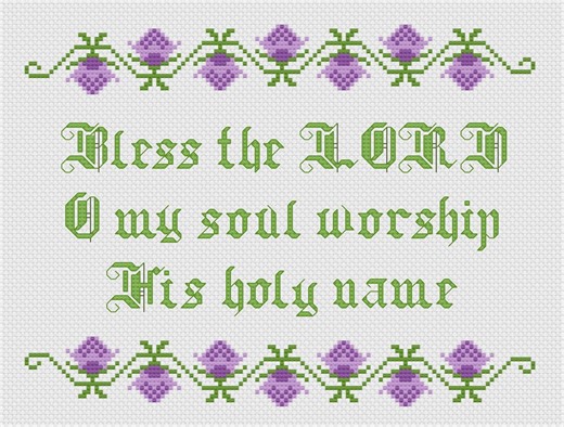Christian Counted Cross Stitch Pattern, Biblical Quote Bless the Lord O My Soul Worship His Holy Name, Grape Vine Border, PDF Download - Etsy Canada