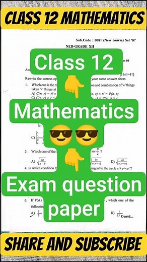 Mathematics || Class 12 Exam Question Paper 2082 || NEB Important Question 2082