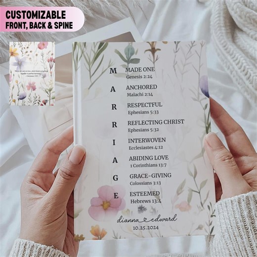 Christian Wedding Journal, Marriage Devotional Notebook, Hardcover Floral, Custom Names, Bride Groom Gift, Anniversary Prayer, Vows Keepsake - Etsy