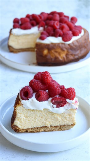 🍋 Lemon Ricotta Cheesecake 💛 @helen_goh_bakes lemon ricotta cheesecake from Baking & the Meaning of Life. Light, creamy and bursting with lemon; simple, balanced and full of that soft ricotta texture that makes baked cheesecakes so good. Finished with crème fraîche and raspberries. A classic, easy dessert that always feels special. #meyerlemon 🍋💛 | Style My Plate