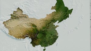 a satellite map of china with a green and white background