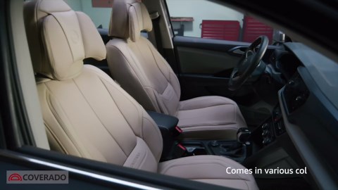 Coverado Universal Seat Covers Front, 2-Pack Universal Seat Covers for Cars, Waterproof Nappa Leather Car Seat Covers with Head Pillow, Auto Protectors Fit for Most Sedans SUV Pick-up Truck-Brown