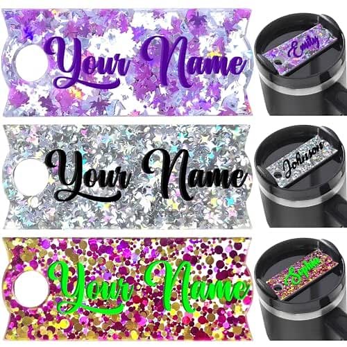 Name Plate for Stanley 40,30,20oz - Glitter Star,3D Raised Text - Personalized Name Tag for Stanley Cup 40/30/20 oz,Custom Tumbler Name Plate for Lid,Customized Acrylic Nameplate