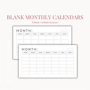 Blank Digital Calendar - Downloadable - Printable Calendar - Simple - Minimalistic - Fill in Calendar - Goodnotes - iPad Calendar - Etsy