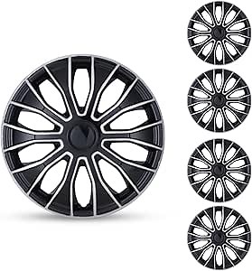 WOLFSTORM 15 Inch Premium Silver Lacquer & Black Lacquer Hubcaps/Wheel Covers Replacement 15 inch Wheel Cover Replacement Snap On Car Truck SUV Universal Hub Cap (4-Pack)