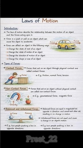 11th Physics chapter 4 notes | Laws of motion | #shorts #physics #study #science