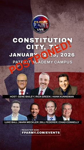 Good evening! Due to the severe winter weather expected to move into the Texas area around 2:00 PM on Friday and continue through Monday—impacting many of the Central states and Northeast—we have made the decision to cancel this week’s events at @patriotacademy. The safety of our attendees and staff is our top priority and concern at FlashPoint, and current conditions do not allow us to move forward. We will reschedule this event for a future date. This rescheduled event will also include the 2n