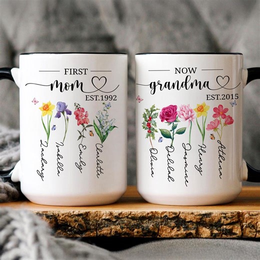 Personalized Grandma Mug, Custom Birth Flower Mother's Day Mugs Gift for Mom Grandma - Etsy