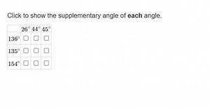Click to show the supplementary angle of each angle.\begin{tab... | Filo
