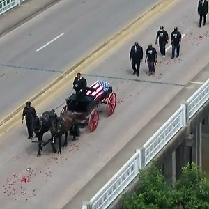 The late U.S. Rep. John Lewis crossed the Edmund Pettus Bridge in Selma, Alabama, for the final time Sunday. Rose petals lined the bridge that later became a landmark in the fight for racial justice when Lewis and other civil rights marchers were beaten there 55 years ago on "Bloody Sunday." https://abc7.la/3hCjo2n Today, there will be another procession for Lewis in D.C., followed by the Capitol ceremony and an outdoor public vieweing expected to draw thousands. | ABC7