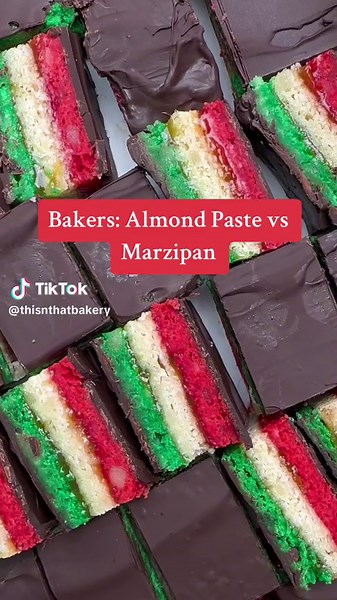 Almond Paste vs Marzipan: Both almond paste and marzipan are pastes made from ground almonds and sugar, but that’s about where the similarities end. Marzipan is typically made with a 2:1 ratio of sugar to almonds, giving it a soft, pliable texture and a very sweet taste. It’s typically used as fondant and molded into different shapes, and often eaten as is or as a garnish on baked goods. Almond paste, on the other hand, has a 1:1 almond to sugar ratio, making it much less sweet and giving it a b