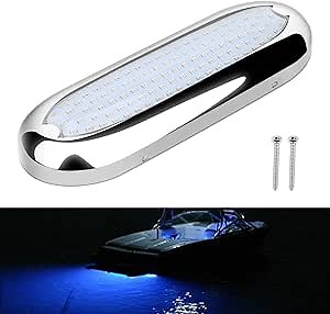 Underwater Marine LED Boat Lights, 8.2 in 3000LM 12V 8W IP68 Waterproof Stainless Steel Transom Flood Lights Boat Deck Courtesy Lighting LED Stern Light (Blue Light, 1 PCS)