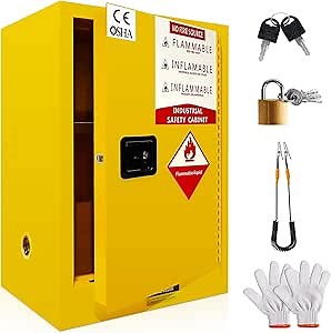 Flammable Storage Cabinet 35 x 18.11 x 23.23in, Galvanized Steel Flammable Liquid Storage Cabinet is Made of 2-mm Cold-Rolled Steel Plate, Adjustable Shelves (Yellow, 30 Gallon)