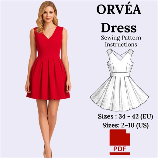 ORVÉA Dress Sewing Pattern | Pleated Skirt Dress PDF | Women’s Dress Pattern 34–56 - Etsy
