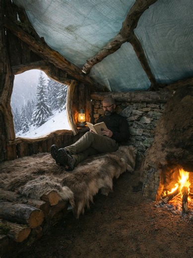 Building a Shelter From Tree Bark in the Wild