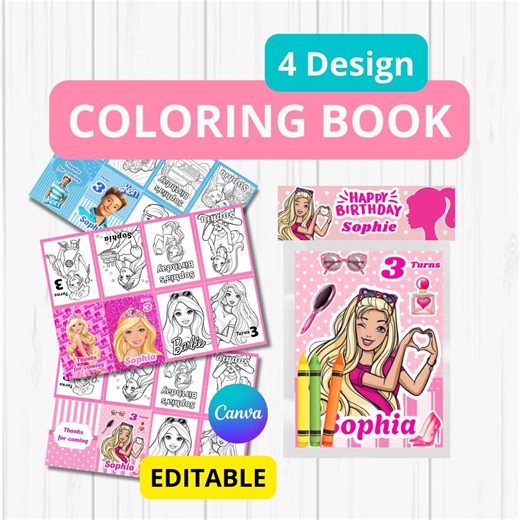 Barbie & Ken Mini Coloring Book X4 Personalized / Pdf   Png /happy Birthday - Etsy