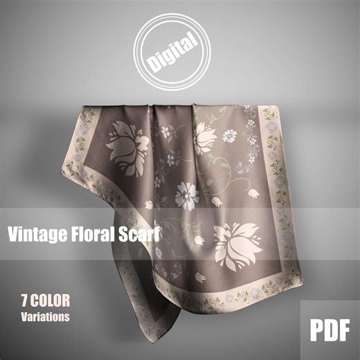 Vintage Floral Scarf Design, Elegant Botanical Pattern - Etsy