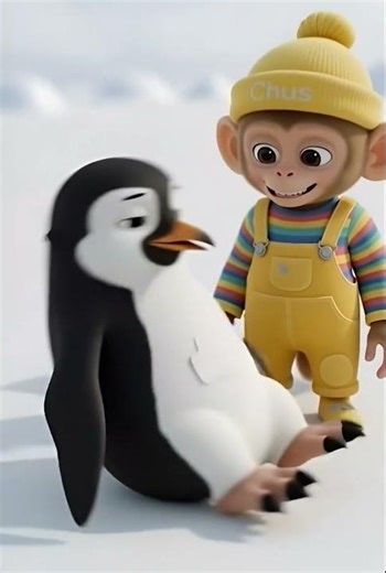 monkey rescues a baby pinguin #ai #monkey #shorts #chuchu
