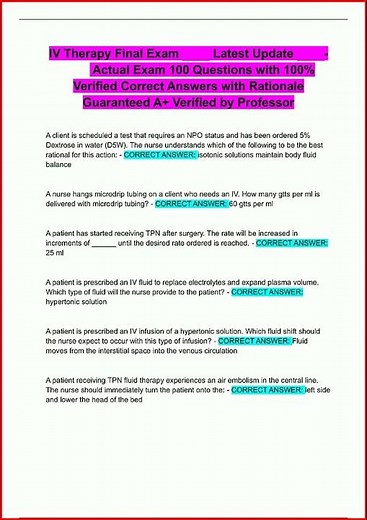 Iv Therapy Final Exam Latest Update Actual Exam 100 Question video