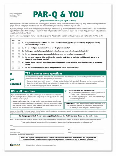 CSEP PAR Q - Physical Activity Readiness Questionnaire